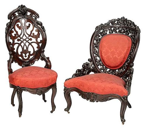 Two Rococo Revivial Carved Chairs