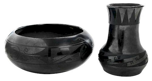 Two Maria Martinez Blackware Pots