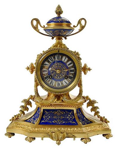 Gilt Bronze and Enamel Decorated Mantel Clock