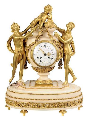 Louis XVI or Style Ormolu and Marble Figural Clock