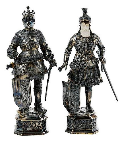 Pair German Silver Knight Figures