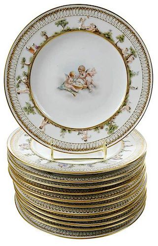 Set of 12  Meissen Porcelain Plates with Cherubs