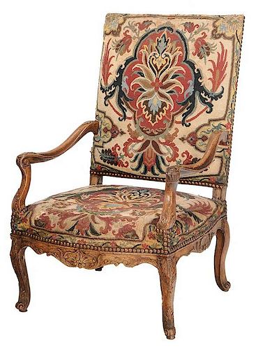 A Louis XV Carved and Tapestry Armchair