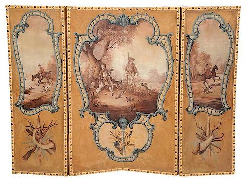 Louis XVI Style Paint Decorated Four Panel Screen