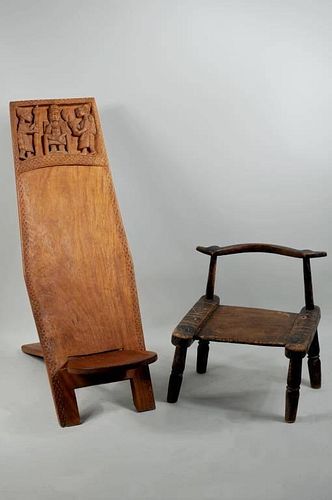 Two Vintage African Carved Wood Chairs