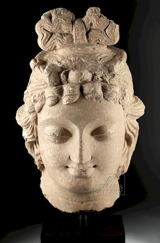 Monumental Gandharan Stucco Head of Bodhisattva