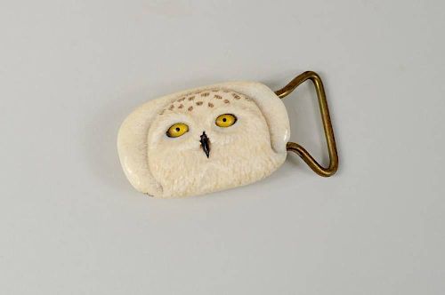 Inuit Carved Marine Ivory Owl Belt Buckle