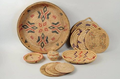 Twelve Inuit Grass & Reed Baskets & Plaques