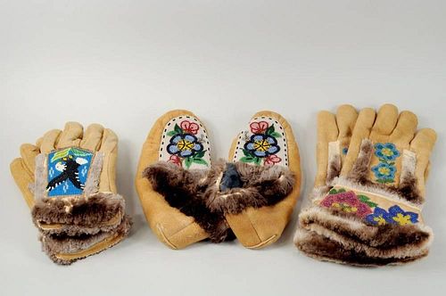 Inuit Moose Hide Beaded Gloves & Slippers