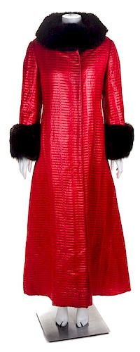 A Red Textured Mink Lined Coat, No size.