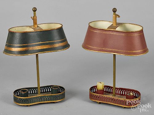Two painted tin candlestick lamps