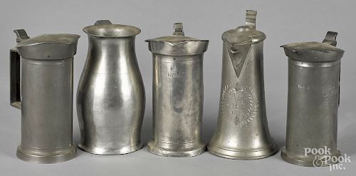Four Continental pewter measures