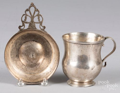 Unmarked silver porringer and mug