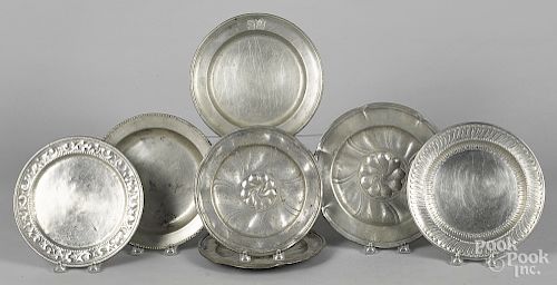 Seven Continental pewter plates