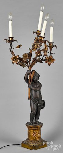 Bronze and gilt metal putto candelabrum