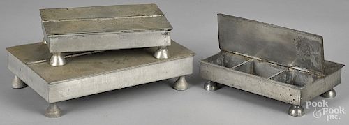 Three English pewter ink stands