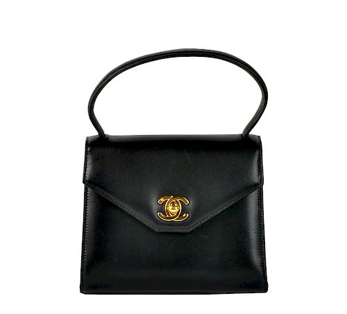 Vintage Rare CHANEL Black Lambskin Leather Handbag
