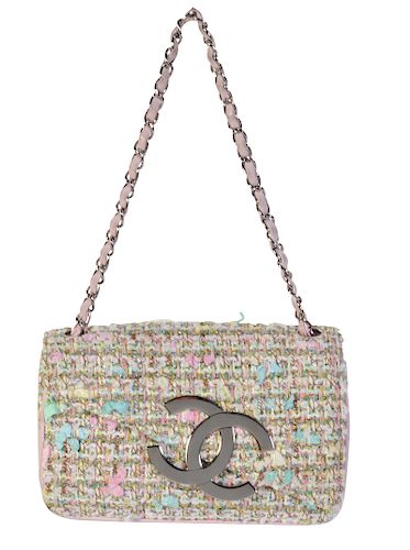 Small Pastel Colored Boucle Fabric CHANEL Bag