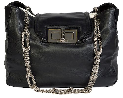 Large Black Calfskin Leather CHANEL Shoulder Bag
