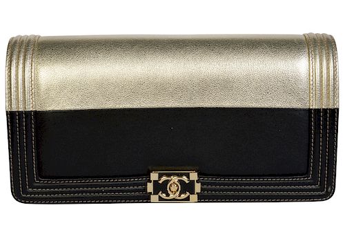 Two Toned CHANEL 'Le Boy' Metallic Leather Clutch
