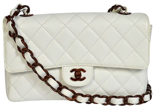 Rare White Leather CHANEL Bag w/ Tortoise Accents
