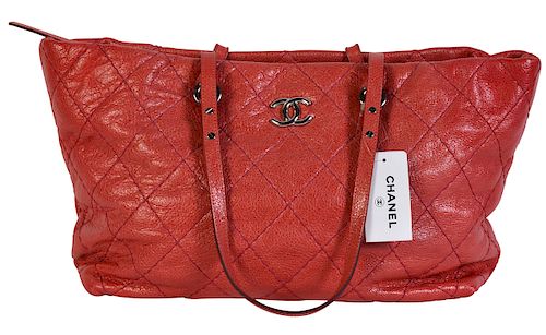 Jumbo CHANEL Red Caviar Leather Tote Bag