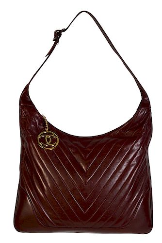 Vintage CHANEL Burgundy Leather 'Hobo' Bag