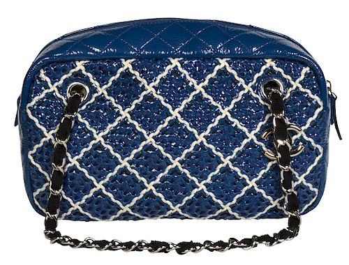 Bright Blue Patent Leather CHANEL Shoulder Bag