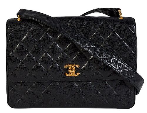 CHANEL Black Caviar Quilted Leather Shoulder Bag