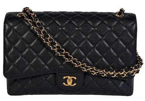 CHANEL Black Caviar Leather 'Maxi' Classic Bag