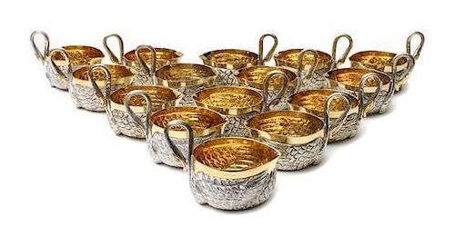 Fifteen Mexican Silver Figural Bowls, Jose Marmolejo, Mexico City, Mid-20th Century, Width of each over handle 4 1/4 inches.