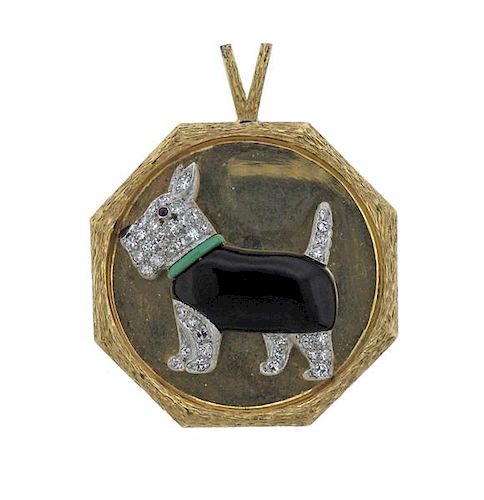 Mid Century Gold Platinum Diamond Westie Dog Pendant