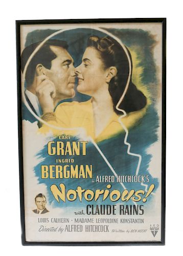 Notorious (RKO, 1946) One Sheet Numbered 46/854. 