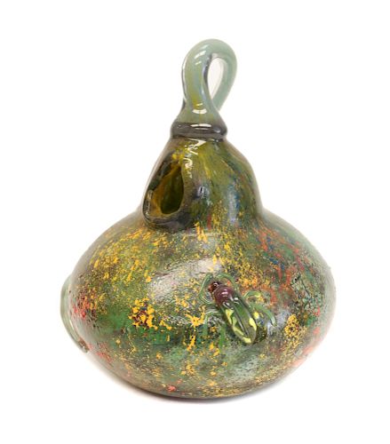 Daum Vitrified Gourd Vase with Applied Beetle
