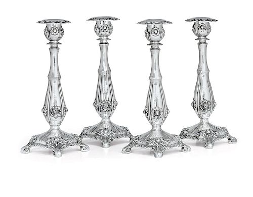 Set of 4 Tiffany Sterling Silver Chrysanthemum Candlesticks