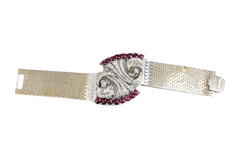 14k Gold Platinum Diamond Ruby Bracelet