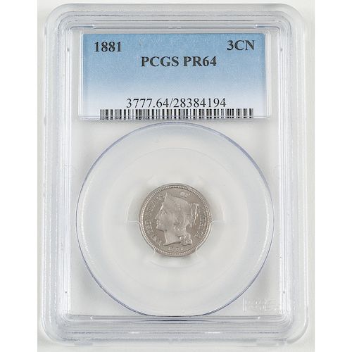 United States Nickel Three Cent Piece 1881, PCGS PR64