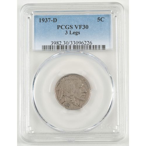 United States "3 Legged" Buffalo Nickel 1937-D, PCGS VF30
