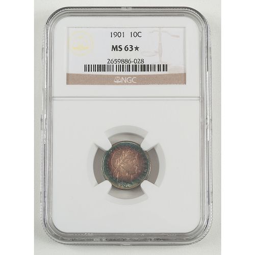 United States Barber Dime 1901, NGC MS63