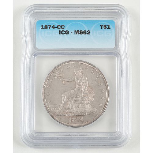 United States Trade Dollar 1874-CC, ICG MS62