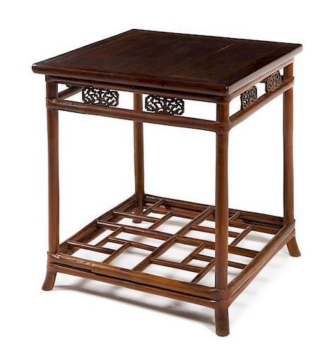 * A Chinese Hardwood and Bamboo Square Table, Xiaozhuo Height 28 3/4 x width 26 x depth 26 inches.