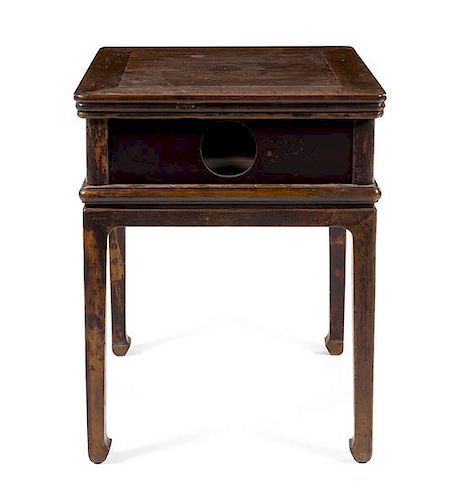 * A Chinese Hardwood Square Table, Fangzhuo Height 33 1/2 x width 26 1/2 x depth 26 1/2 inches.