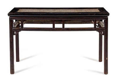 * A Greystone Inset Black Lacquered Hardwood Altar Table, Tiaozhuo Height 33 1/2 x length 52 1/2 x depth 19 1/4 inches.