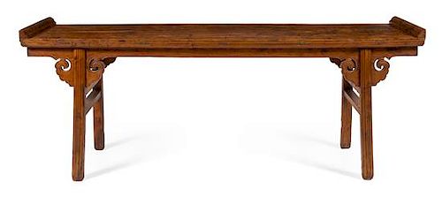 * A Large Chinese Hardwood Altar Table, Qiaotou'an Height 35 x width 97 x depth 22 1/2 inches.