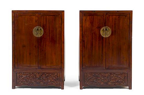 * A Pair of Chinese Hardwood Storage Cabinet, Fangjiaogui Height 55 x width 36 x depth 18 inches.