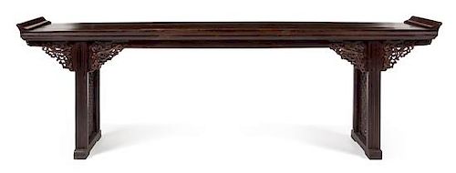 * A Large Chinese Hongmu Altar Table Qiaotou'an Height 37 x width 111 1/2 x depth 17 inches.