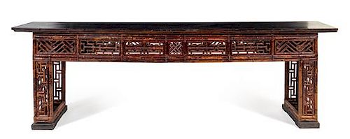 * A Large Chinese Bamboo and Lacquer Altar Table, Pingtou'an Height 36 x width 114 x depth 19 inches.
