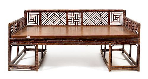 * A Large Chinese Spotted Bamboo Luohan Bed, Luohanchuang Height 32 1/4 x width 46 x depth 23 inches.