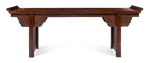 * A Large Chinese Hardwood Altar Table, Qiaotou'an Height 34 1/2 x width 53 x depth 30 1/2 inches.