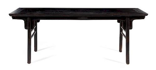 * A Chinese Black Laquered Elmwood Altar Table, Pingtou'an Height 33 x width 86 1/2 x depth 22 1/4 inches.